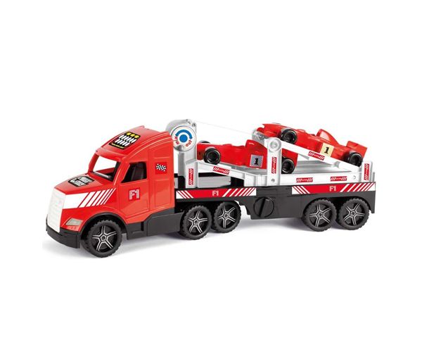 Magic Truck: Forma 1 versenyautókat szállító kamion fluoreszkáló lámpákkal 81cm - Wader