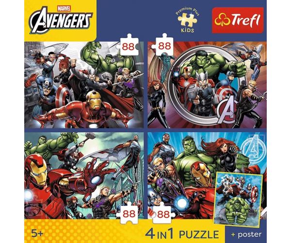 Marvel Bosszúállók - 4 x 88 db-os Premium Plus Kids puzzle - Trefl