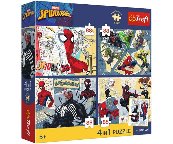Marvel Pókember - 4 x 88 db-os Premium Plus Kids puzzle - Trefl