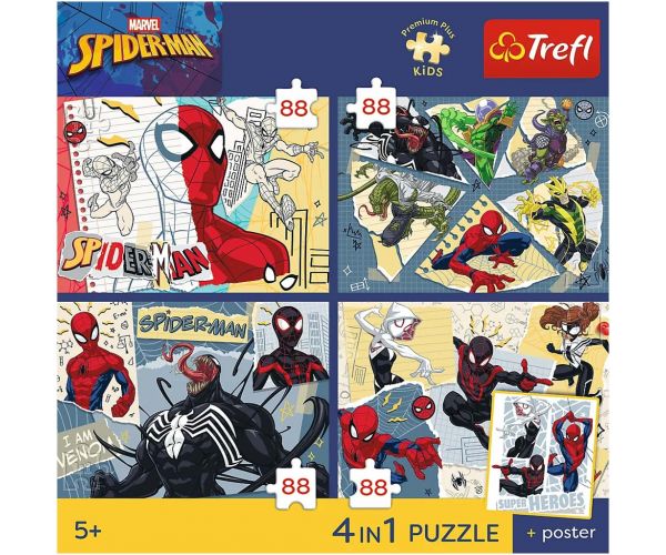 Marvel Pókember - 4 x 88 db-os Premium Plus Kids puzzle - Trefl