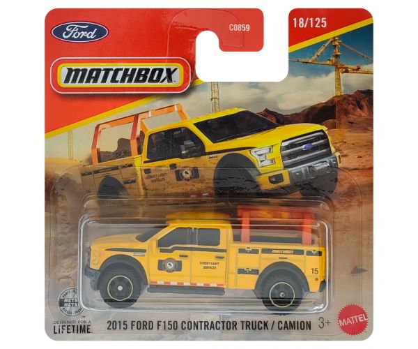 Matchbox: 2015 Ford F-150 Contractor Truck sárga kisautó 1/64 - Mattel