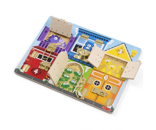 Melissa&Doug: Zárak és reteszek készségfejlesztő fa matató tábla - Spin Master
