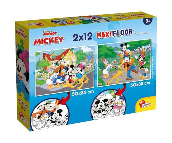 Mickey egér 2 az 1-ben 2x12db-os maxi puzzle és színező - Lisciani