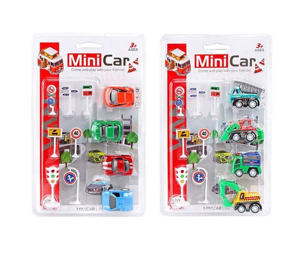 Mini Car: Hátrahúzós kisautó szett 4db-os kétféle változatban
