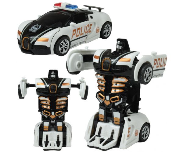 Car Model: Robottá alakítható lendkerekes Bugatti Veyron rendőrautó többféle változatban 13cm 1db