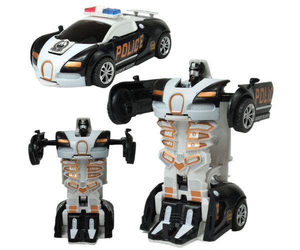 Car Model: Robottá alakítható lendkerekes Bugatti Veyron rendőrautó többféle változatban 13cm 1db