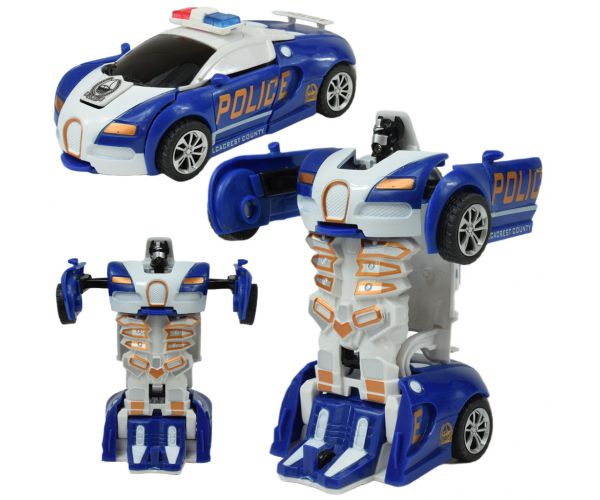 Car Model: Robottá alakítható lendkerekes Bugatti Veyron rendőrautó többféle változatban 13cm 1db