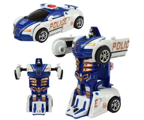 Car Model: Robottá alakítható lendkerekes Bugatti Veyron rendőrautó többféle változatban 13cm 1db