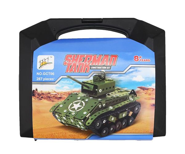 Sherman tank modell fém építőjáték 287db-os szett bőröndben
