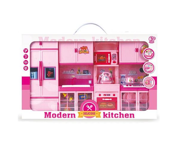 Modern Kitchen pink konyhaszett kiegészítőkkel, fénnyel és hanggal