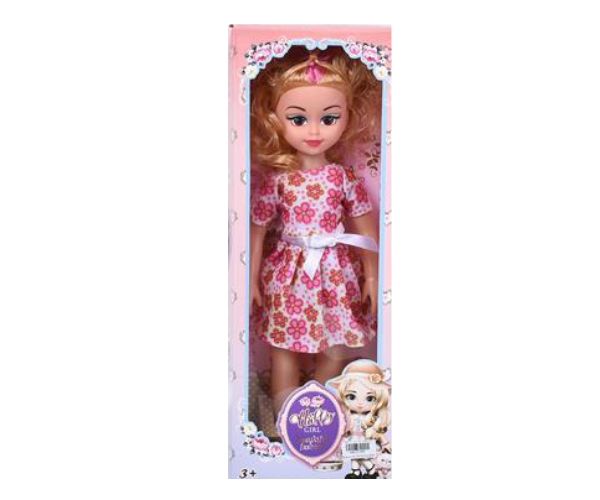 Divat baba virágos ruhában hanggal 46cm-es
