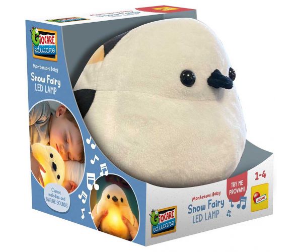 Montessori Baby Snow Fairy LED-es zenélő plüss madárka - Lisciani