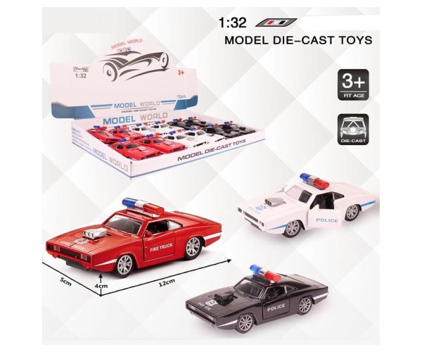 Muscle Car rendőrségi hátrahúzható fém autómodell több változatban 1/32