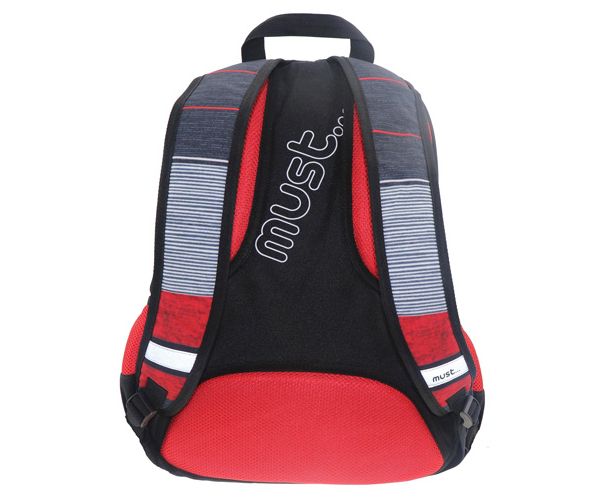 Must: Piros-Fekete 2 az 1-ben négyrekeszes iskolatáska, hátizsák 47x25x33cm