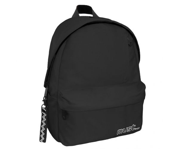 Must: Lekerekített fekete négyrekeszes iskolatáska, hátizsák 32x17x42cm