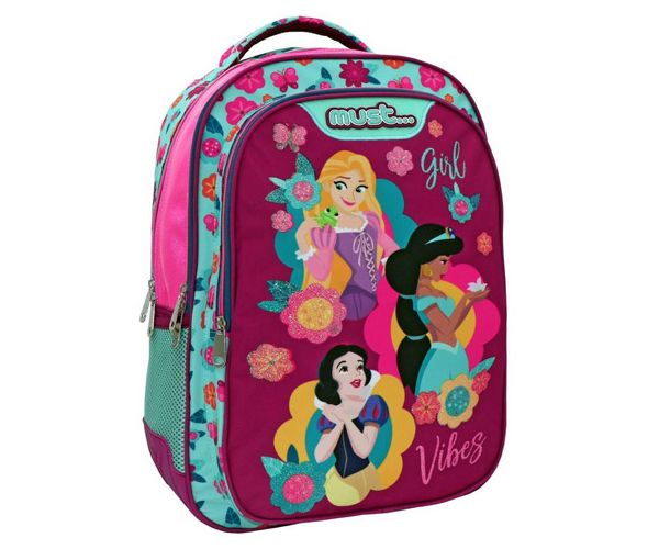 Must: Disney Hercegnők lekerekített ergonomikus iskolatáska, hátizsák 32x18x43cm