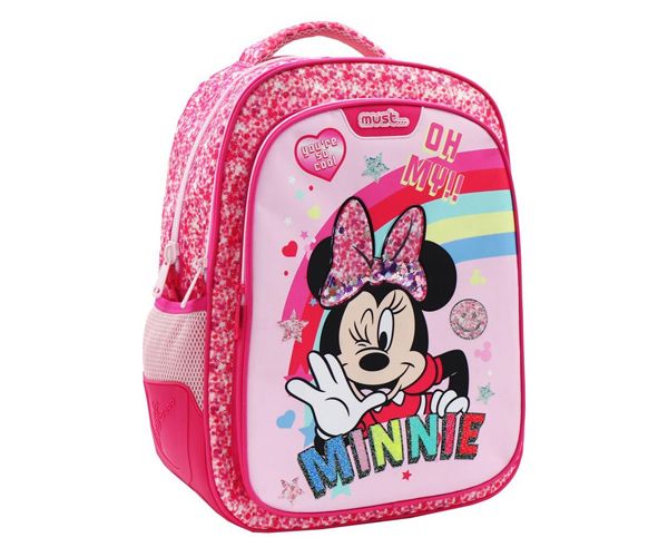 Must: Minnie egeres rózsaszín flitteres iskolatáska, hátizsák 32x18x43cm