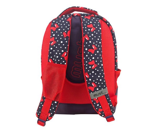 Must: Minnie egeres sötétkék-piros iskolatáska, hátizsák 32x18x43cm