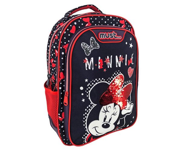 Must: Minnie egeres sötétkék-piros iskolatáska, hátizsák 32x18x43cm