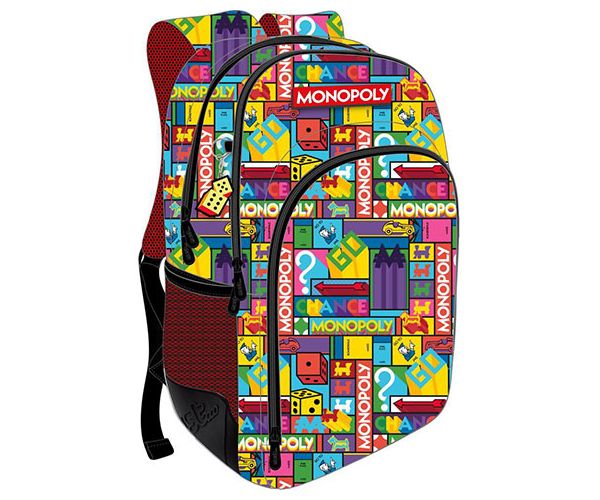 Must: Monopoly lekerekített három rekeszes iskolatáska, hátizsák 33x16x45cm