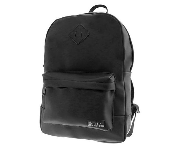 Must: Lekerekített bőrhatású lekerekített fekete iskolatáska, hátizsák 30x13x41cm