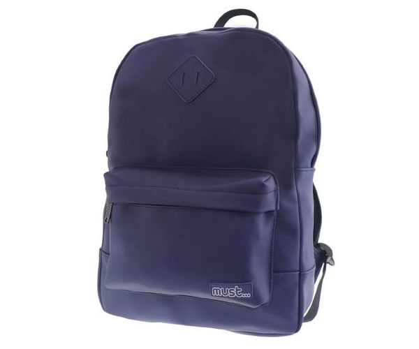 Must: Lekerekített bőrhatású lekerekített kék iskolatáska, hátizsák 30x13x41cm