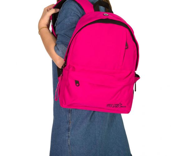 Must: Lekerekített pink négyrekeszes iskolatáska, hátizsák 32x17x42cm