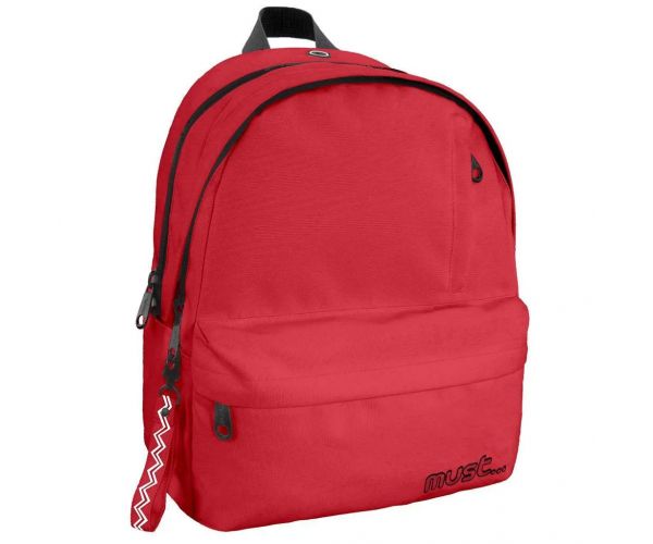 Must: Négyrekeszes lekerekített piros iskolatáska, hátizsák 32x19x42cm