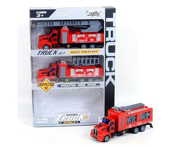 Hátrahúzós tűzoltó kamion szett 3db-os 1:48