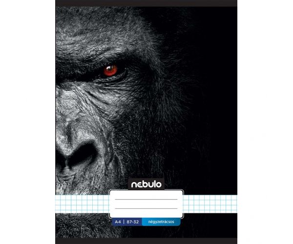 Nebulo: Tűzött kockás gorilla mintás füzet 87-32 A/4