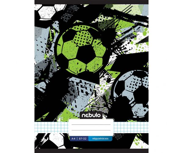 Nebulo: Tűzött kockás football labda mintás füzet 87-32 A/4