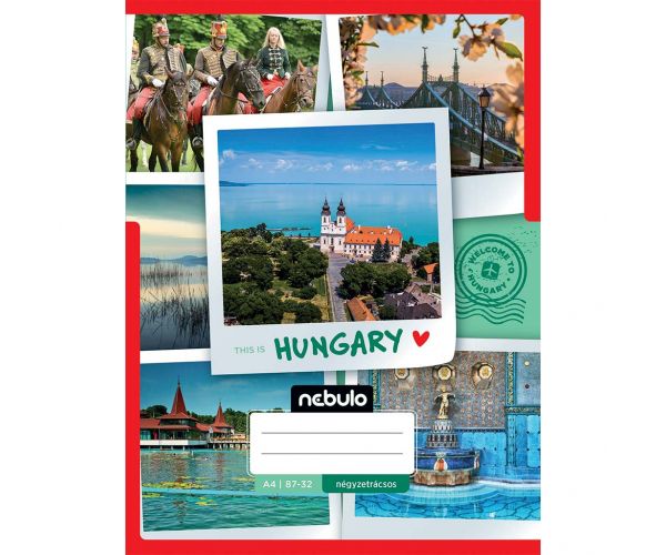 Nebulo: Tűzött kockás Magyarország mintás füzet 87-32 A/4