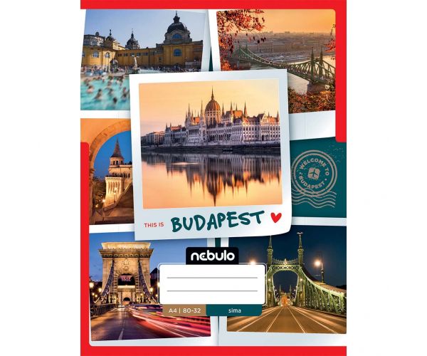 Nebulo: Tűzött sima Budapest mintás füzet 80-32 A/4