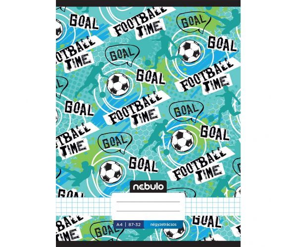 Nebulo: Tűzött kockás Football time feliratos füzet 87-32 A/4