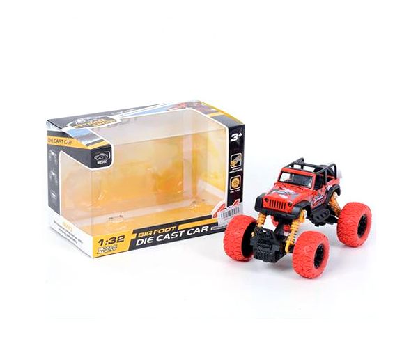 Off-Road hátrahúzós piros Jeep terepjáró 1/32