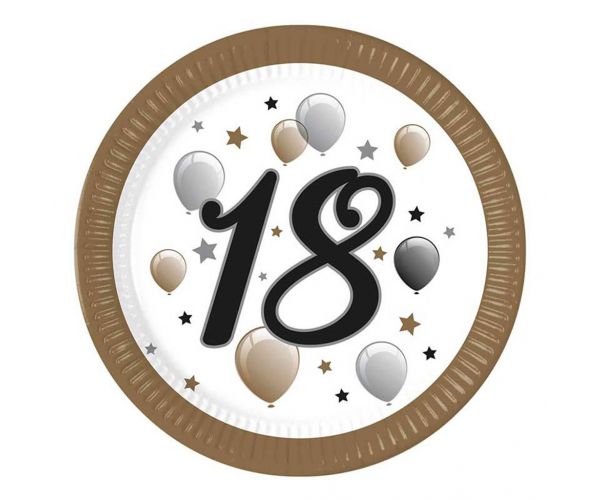 "18" év feliratos papírtányér 8db-os szett 23cm