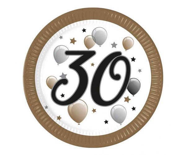 "30" év feliratos papírtányér 8db-os szett 23cm