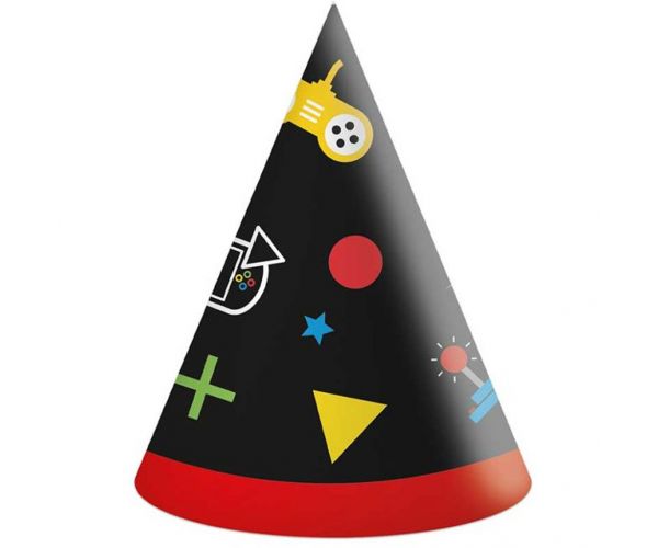 Gamer mintájú party papír kalap 6db-os szett