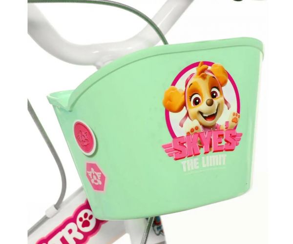 Mancs Őrjárat Skye 14” gyerek bicikli kosárral és babaüléssel rózsaszín-mentazöld színben – Dino Bikes kerékpár