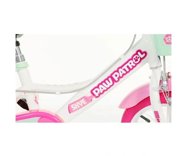 Mancs Őrjárat Skye 14” gyerek bicikli kosárral és babaüléssel rózsaszín-mentazöld színben – Dino Bikes kerékpár