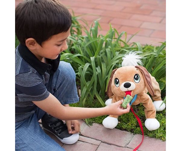 Peppy Pups: Barna plüss kutya pórázzal 28cm