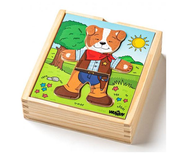 Öltöztethető kutyus fa puzzle 18db-os - Woodyland