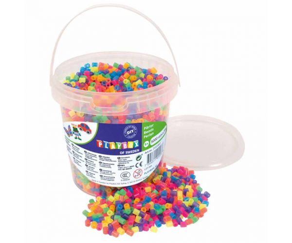 PlayBox: 5mm-es MIDI neon színű vasalható gyöngyök vödörben 5.000db-os csomag