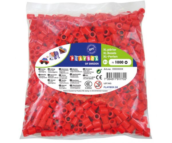PlayBox: 9mm-es XL MAXI vasalható gyöngy 1000db-os csomag piros színben