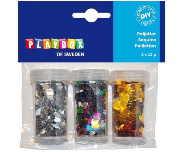 PlayBox: Dekorációs szívek különböző színekben 3x12g-os csomag