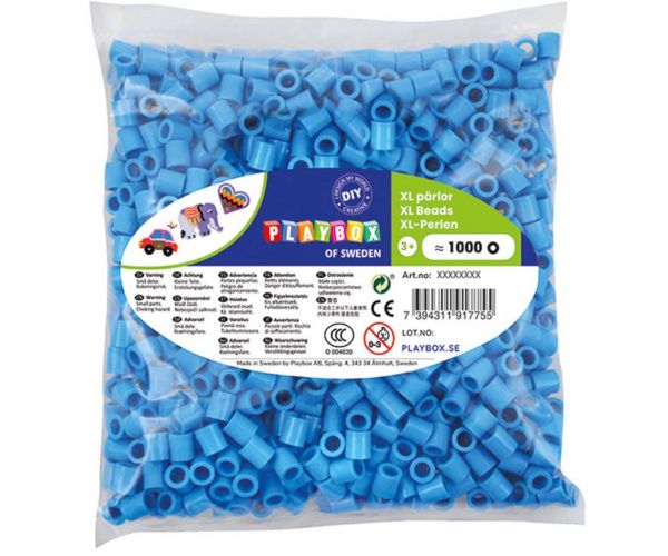 PlayBox: 9mm-es XL MIDI vasalható gyöngy 1000db-os csomag kék színben