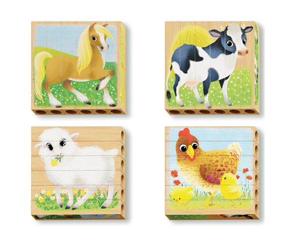 Quercetti: PlayBio Háztáji állatok 4 az 1-ben fahasáb puzzle