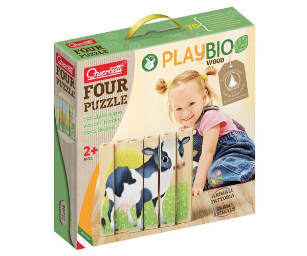 Quercetti: PlayBio Háztáji állatok 4 az 1-ben fahasáb puzzle