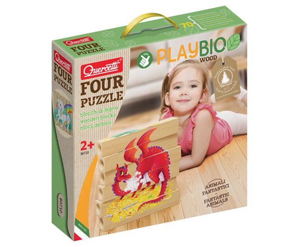 Quercetti: PlayBio Fantasztikus lények 4 az 1-ben fahasáb puzzle