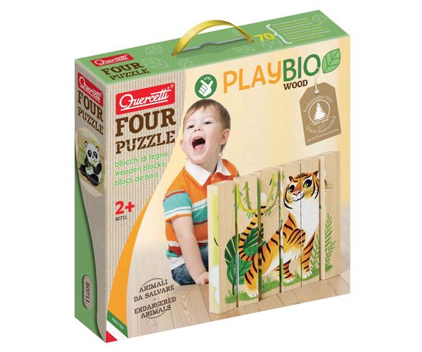 Quercetti: PlayBio Veszélyeztetett állatok 4 az 1-ben fahasáb puzzle